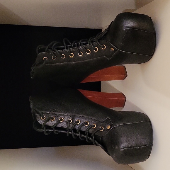 Jeffrey Campbell Shoes Havana Last High Heel Leather Dark Academia / Sz 6.5/ Blk - Picture 3 of 17